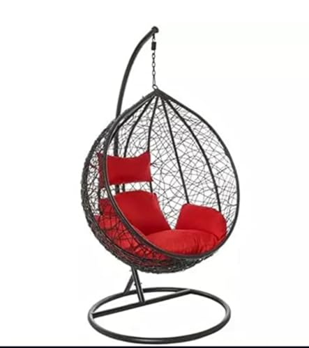 Image of Single Seater Swing Chair with Stand and Cushion Hammock Swing for Adult Outdoor Indoor Garden Living Room Balcony Hanging Chair (Black Maroon)