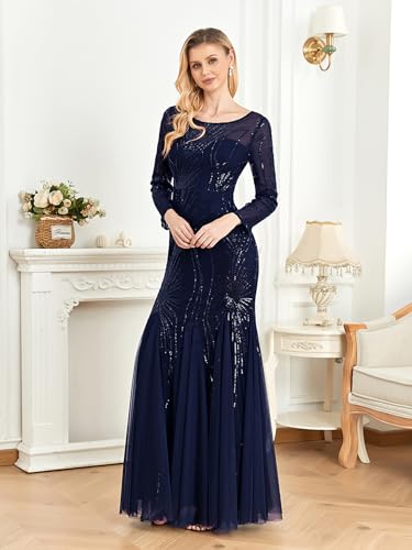 Long Sleeve Sequin Evening Dress Glitter Mermaid Long Gown for Mother of The Bride Or Wedding Guest4