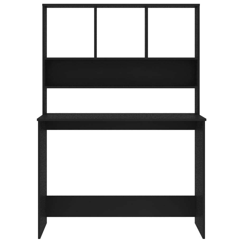 Scrivania con ripiani, colore nero, 110 x 45 x 157 cm, materiale in legno, moderno computer desk per casa, ufficio, molto spazio, salvaspazio