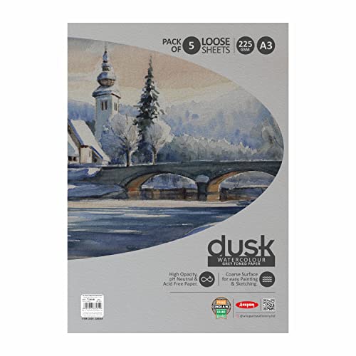 Image of Anupam Dusk Grey Toned Paper - Acid Free - Cold Press Paper - 5 Loose Sheet - 225 GSM - A3