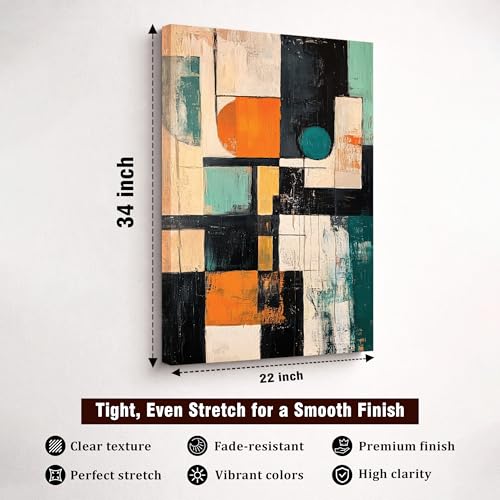 Image of Modern Abstract Stretched Canvas Painting For Living Room | Multicolor Abstract Stretched Canvas Wall Art For Livingroom Home Decor, Bedroom, Hallway's, Office, Hotel - 56x86 cm