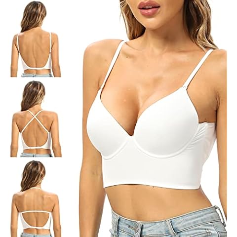 GMUMU Low Back Bras for Women Push Up Backless Bralette with Multiway Convertible Strap for Low Cut Dress (M-34A 34B 34C, White) Cover