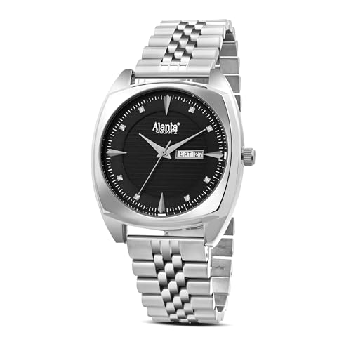 Image of Ajanta Quartz Analog Watch for Men | Stainless Steel Bracelet | Round Dial with Square Case | Classic Formal Wrist Watch | Office Wear|AWC132ESG