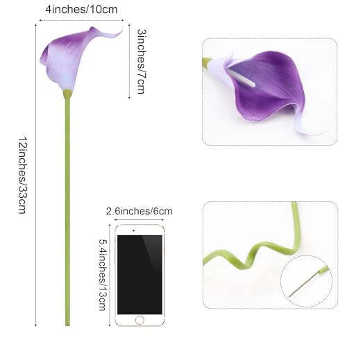 Image of SITUMEIZI 24 Pcs Purple Fake Flowers Artificial Calla Lily
