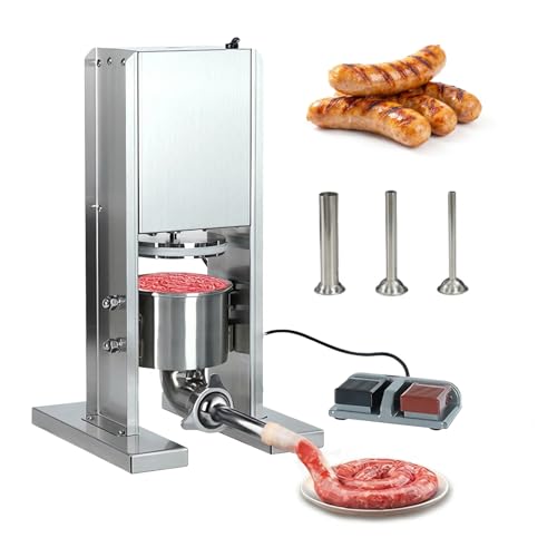 LoJax Wurstfüller, Vertikaler Elektrischer Wurstfüller Aus Edelstahl, Wurstfüller, Fleischfüller Mit 3 Füllrohren Und Fußpedal, Für Zuhause Und Gewerbe