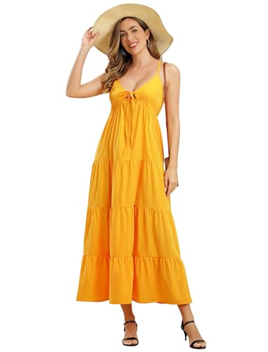 Robe longue d'été jaune à volants pour vos soirées plage et vacances estivales en taille L