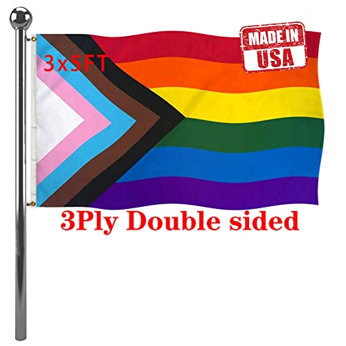 Jayus Double Sided Inclusive Progress Pride Rainbow Flag 3x5 Outdoor- Heavy Duty LGBTQ Rainbow Flags Banners with 2 Grommets