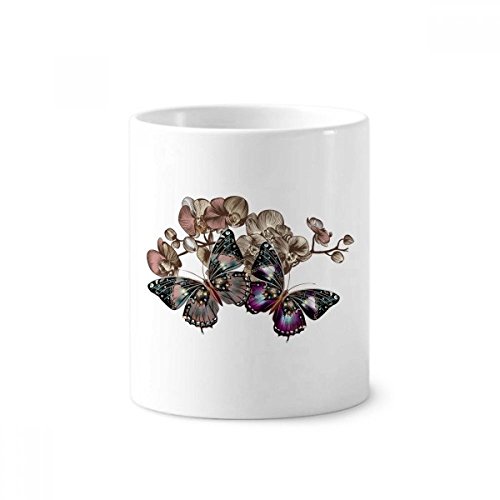 Mug en céramique blanche fleurs et papillon peint à la main 350 ml