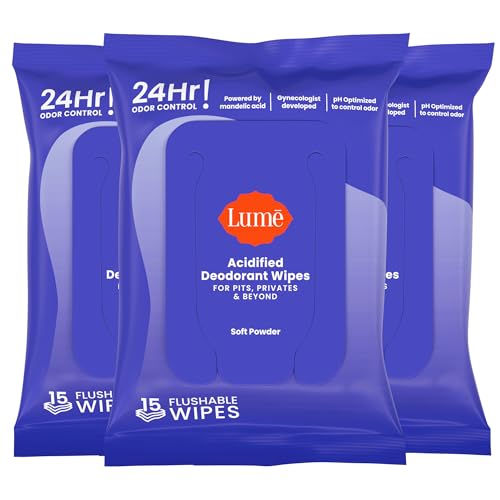 Lume Acidified Deodorant Wipes - 24 Hour Odor Control - Whole Body Deodorant Wipes - Aluminum Free,...