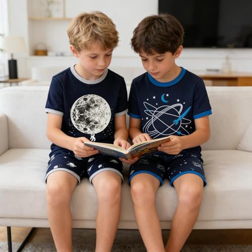 Image of KikizYe Boys Short Sleeve Pajamas Kids Summer Pjs Children Pajamas