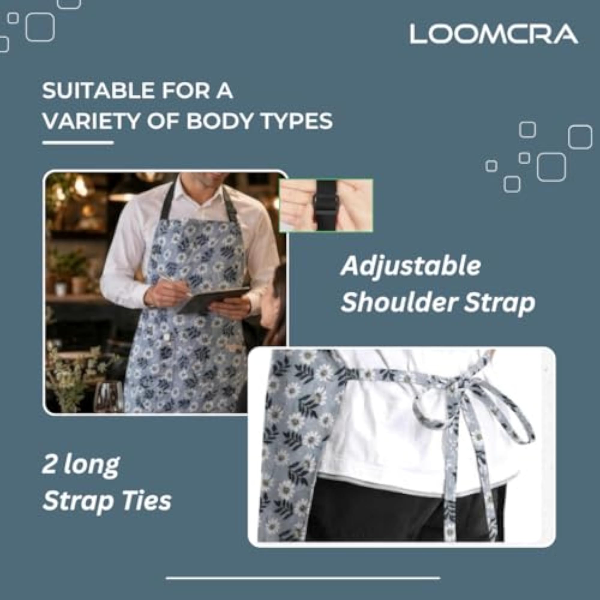 Floral Kitchen Apron for Men & Women, Adjustable