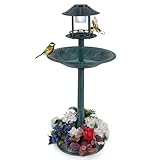 GOPLUS Mangeoire Oiseaux Exterieur sur Piédestal 3 en 1 avec Lumière Solaire, Dia. 50 CM...