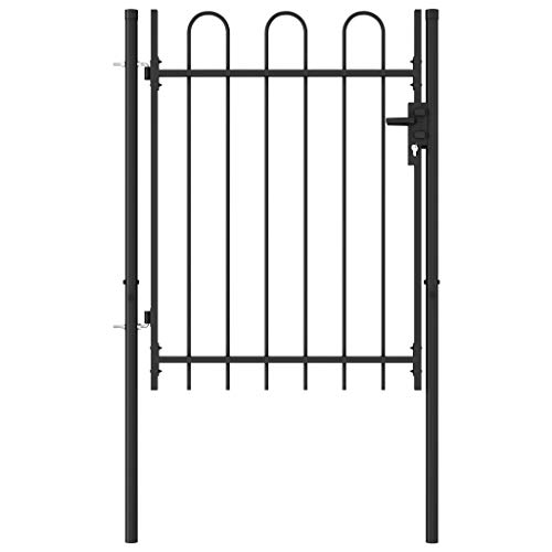vidaXL Garden Drive Fence Gate Single Door with Arched Top Weather Resistant Outdoor Backyard Patio Fencing Barrier Steel 1x1.2m Black