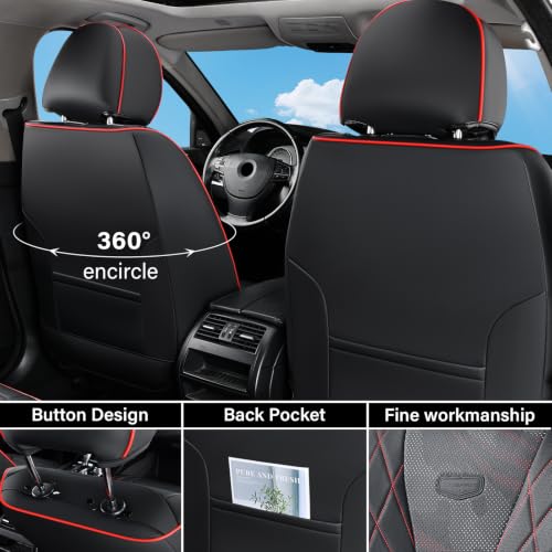 Image of Coverado Seat Covers, Car Seat Cover 5 Seats, Black Red Line Driver Seat Covers, Luxury Seat Cushion Protector Universal Fit for Most Cars SUV Trucks