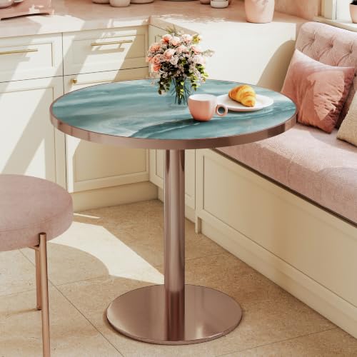 Image of 31.5 inchTulip Table, Sintered Stone Small Round Dining Tables&Metal Edge&Base | Small Modern Circle Dining Table for 2-4 Person ,Bistro Tables for Dining Room /Kitchen /Restaurants /Small Spaces /Marble River