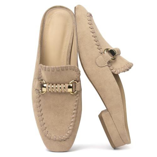 NOWSETS Women's Nude Loafers Flats Mules Suede Square Toe Buckle Low Heeled Slip On Backless Slides Business Work Office Casual Size 8.5 by NOWSETS - Used condition - US$26.67
