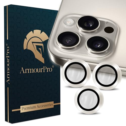 Image of ArmourPro Premium Camera Lens Protector Tempered Glass Compatible For iPhone 16 Pro Max and iPhone 16 Pro Tough HD Individual Aluminum Alloy Rings 9H Camera Cover , Scratch-Resistant,Camera Lens Protection| Titanium Grey
