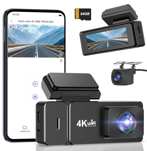 Otovoda Dash Cam Front Rear, 4K+1080P WiFi Dual Dash Cam, with Free 64GB Card, Dash Camera for Cars...