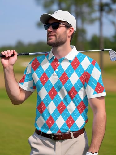 Image of PAGYMO Funny Golf Shirts for Men Crazy Printed Pattern Novelty Moisture Wicking Performance Mens Polo Shirt