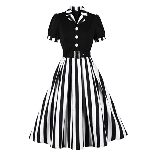 Wellwits Women's Striped Blazer Vintage Gothic Formal Work Dress