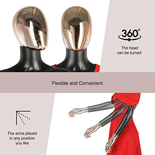 Female Mannequin Full Body Black- 70\'\' Mannequin Dress Form Display Full Body Adjustable Realistic Manikin Torso Stand (Black+Golden) - Thumbnail 4