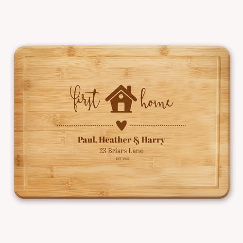 Personalised New Home Chopping Board- Custom Text for Address & Date- Natural Bamboo- Housewarming First Home Chopping Board- Ideal for Gifting- 25 x 35cm