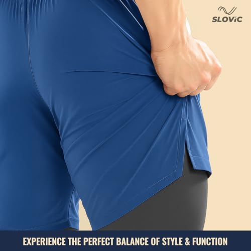 Image of SLOVIC Running Shorts for Men Stylish | 2 in 1 Double Layer Shorts | Lightweight & Breathable Gym Shorts for Men Workout | Ideal for Running, Gym & Sports Blue