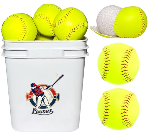 Xifua 11 Inch Bucket of 16 Softballs - Training Fastpitch Softballs for Girls - Solid Cork Center - Premium Durability