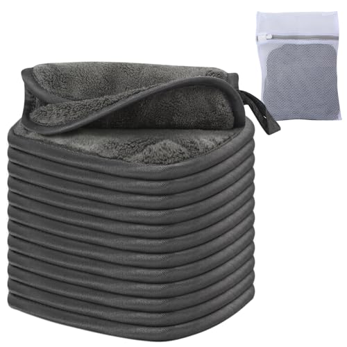 SINLAND Mikrofaser Make-up Entferner Tuch 12 Stück weiches Gesichtsreinigungstuch saugfähiges Waschlappen Waschbar Gesichtstücher Dunkelgrau 15cmx15cm
