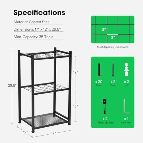 VIVOSUN-Garden-Tool-Organizer-Heavy-Duty-Steel-Tool-Rack-Tool-Stand-Up-to-35-Long-Handled-Tools-Yard-Tool-Storage-for-Garage-Shed-Home-and-Outdoor-Angular-Style-with-Anti-tipping-Design