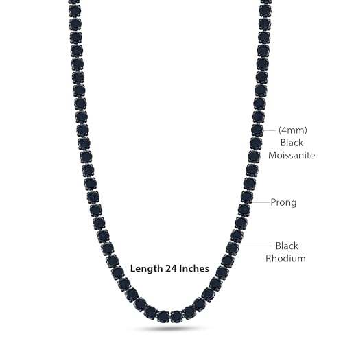SAVEARTH DIAMONDS Round Cut Lab Created Black Moissanite 3MM To 6.5MM Width Tennis Chain Necklace For Men Women In 14K Black Rhodium Plated Sterling Silver, (VVS1 Clarity, 12.45cttw to 84.20cttw)2