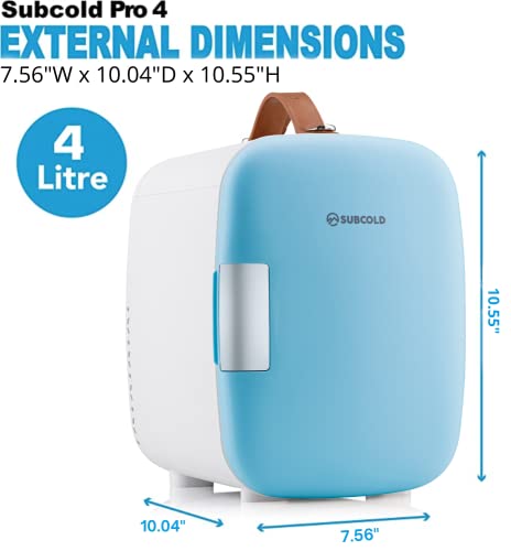 Subcold Pro4 Luxury Mini Fridge Cooler 4 Litre / 6 Cans Ac & Exclusive Usb Eco Power Option | Portable Small Refrigerator For The Office, Bedroom, Car, Travel, Skincare & Cosmetic (Blue) #TOP4
