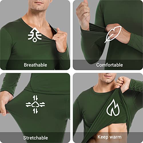 Image of PISIQI Thermal Underwear Men Ultra-Soft Long Johns Set with Fleece Lined Base Layer Winter Skiing Warm Top & Bottom Black