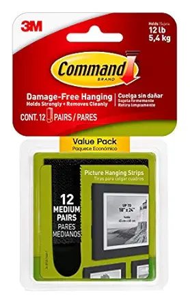 3M Plastic Command Damage Free Walls Picture Hanging Strips (Medium, Black) - Pack of 12