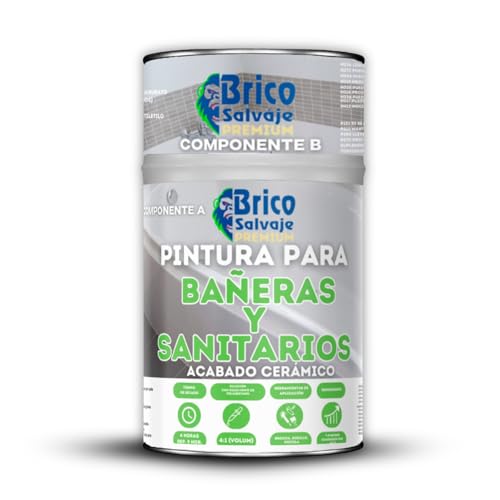BRICOSALVAJE Pintura para Bañeras Satinado, Esmalte de Alta Resintencia de Dos Componentes 600+150ml (BLANCO) PREMIUM