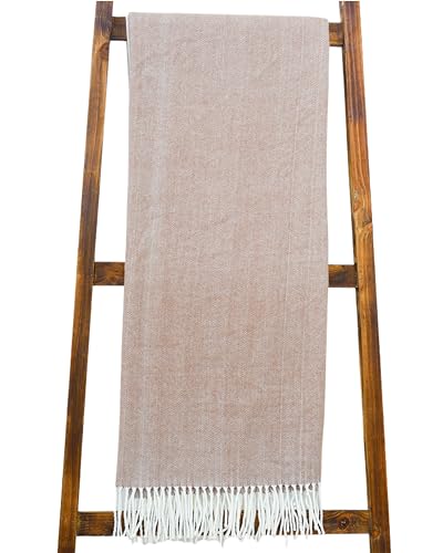 Alashan Adirondack - Coperta in cashmere e cotone acrilico, motivo a spina di pesce (color caramello)