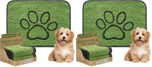 Image of Qeils Reusable Dog Pee Pads, 4 Pack Super Absorbent & Leakproof Washable Puppy Pads with Soft Green Top Layer, for Potty Training, Crates, Couch, Car Seats & Pet Beds, 18 inchx24 inch