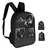 Qygtritvo Personalized DJ Headphones Casual Daypack Custom DJ Singer Designer 17 inches Laptop Backpack for Men Women Music Travel Packback Adjustable Straps Outdoor Daypack Bags for Camping Hiking