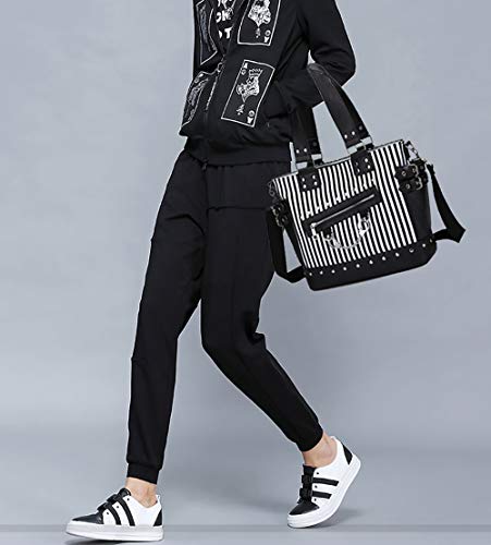 Bolso de mano de lona punk con remaches para mujer miniatura 3