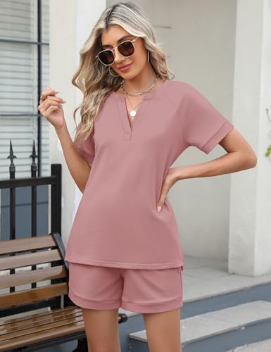 Image of LOMON Womens Two Piece Sets Summer Lounge Sets Sweatsuit Shorts Set Casual Matching Sets
