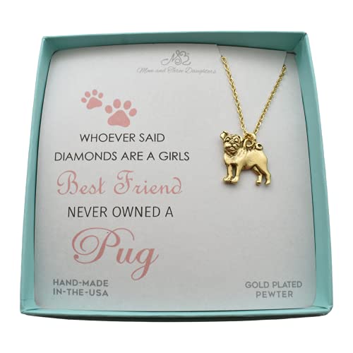 Pug Necklace in 24K Gold Plated Pewter on a 18 Inch Gold Stainless Steel Cable Chain. Pug Charm Necklace. Pug Charm.