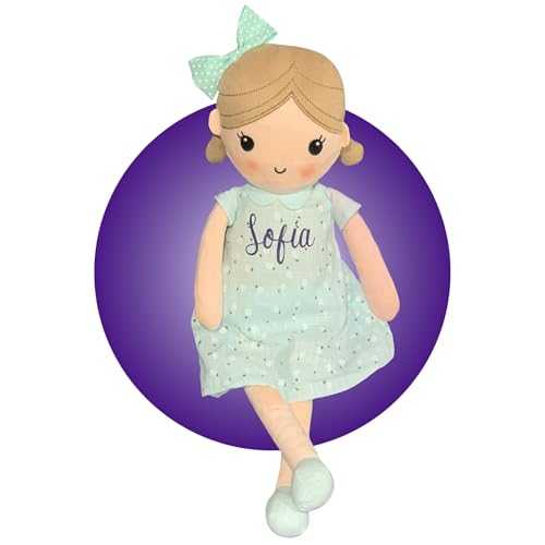 Kikilishop Personalized 14" Doll for Little Girls - Mint Blue Dress - Soft Body Rag Doll - Gift for Little Girl - Gift Wrapped - Safe for All Ages - Plush with Name On It - Gifts for Toddlers
