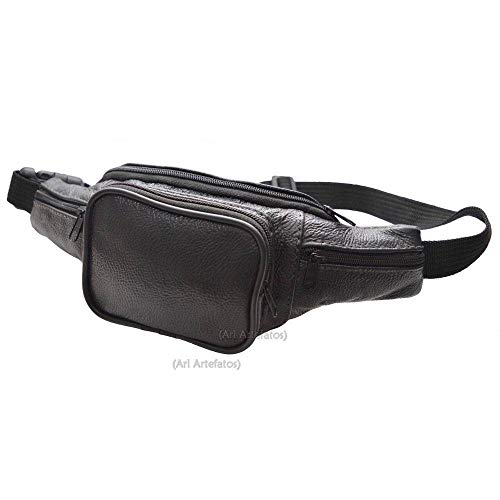 Pochete masculina de Couro Legitimo com 5 Repartições - Preta.