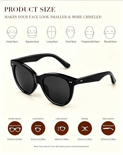 Image of Joopin Oversized Cat Eye Sunglasses Polarized UV Protection Retro Round Sun Glasses Shades for Women Driving Beach Vacation
