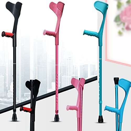 Muletas de antebrazo para adultos, ergonómicas, ajustables, resistentes, antideslizantes, con puños abiertos, muletas ligeras y plegables de aleación de aluminio, color negro, rosa y azul, 2 unidade