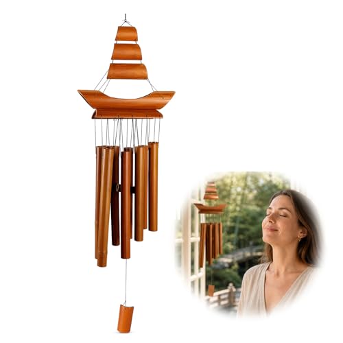 1Pcs Bamboo Wind Chimes Outdoor Wooden Wind Chime Soothing Tones