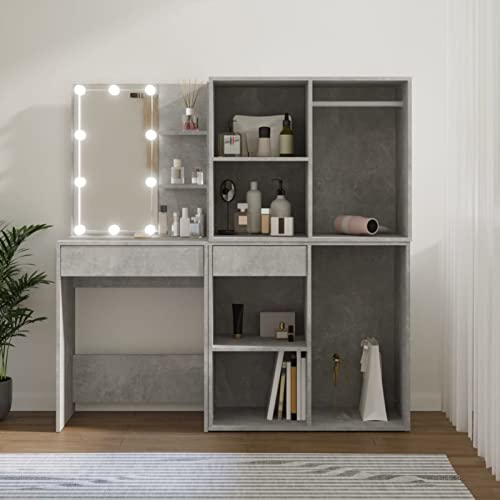 Snsowed Tocador cony 2 armarios, Tocador De Maquillaje, Tocadores De Dormitorio, Mesa Maquillaje, Mesa Tocador, Mueble Maquillaje, Escritorio Tocador, Madera contrachapada Gris hormigón