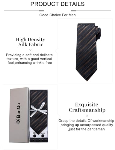 Image of DiBanGu Mens Striped Tie Silk Woven Necktie and Pocket Square Cufflinks Tie Clip Set Wedding Business Formal Gift Tie for Men