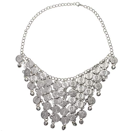 Bellylady Belly Dancing Gypsy Jewelry - Silver Coin Necklace And Earrings, 3Pc Set #TOP2