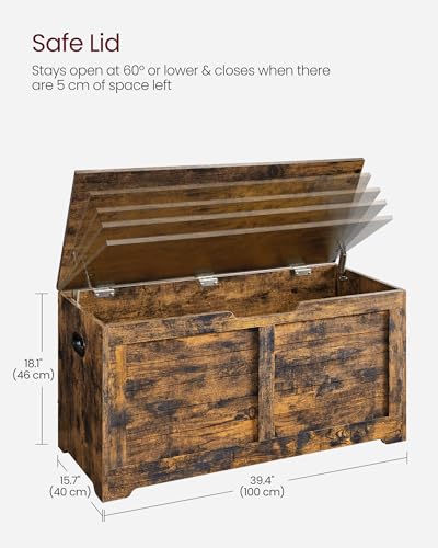 VASAGLE Storage Chest, Storage Bench, Blanket Box with 2 Safety Hinges, Shoe Storage Bench, Rustic Style, 40 x 100 x 46 cm, for Hallway, Bedroom, Living Room, Rustic Brown LSB061T01